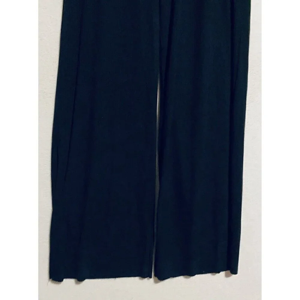 Suzanne Betro Pants Womens 2X Black Ribbed Wide Leg Flowy Pull On Elastic Waist